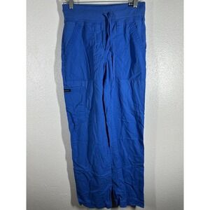 Koi Pants Womens XS Tall Blue Cargo Scrub Drawstring Elastic Waist Pockets
